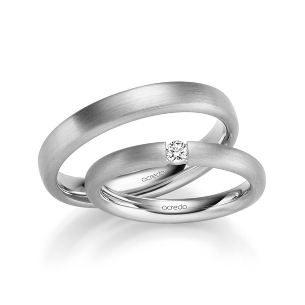 Set klassieke trouwringen in witgoud 14 kt. met in totaal 0,08 ct. Briljant tw/si van acredo - A-1051-14 Set klassieke trouwringen in witgoud 14 kt. met in totaal 0,08 ct. Briljant tw/si van acredo - A-1051-14
