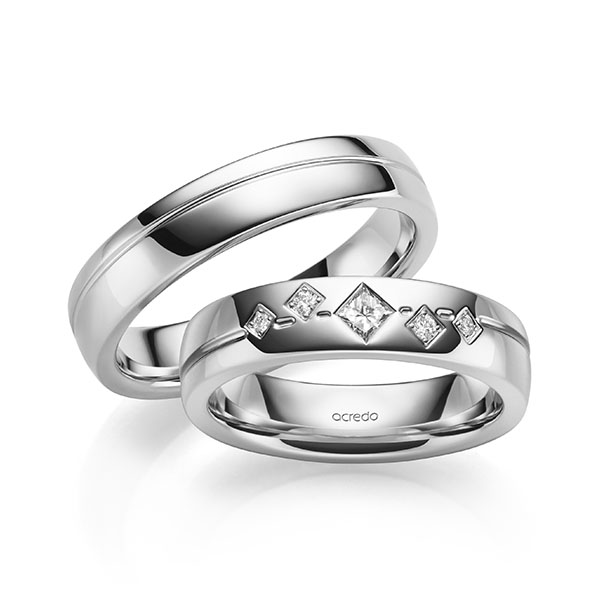 Set Klassieke trouwringen in witgoud 14 kt. met in totaal 0,146 ct. Princess-Diamant & Briljant tw,vs tw/si van acredo - A-2127-1 Set Klassieke trouwringen in witgoud 14 kt. met in totaal 0,146 ct. Princess-Diamant & Briljant tw,vs tw/si van acredo - A-2127-1