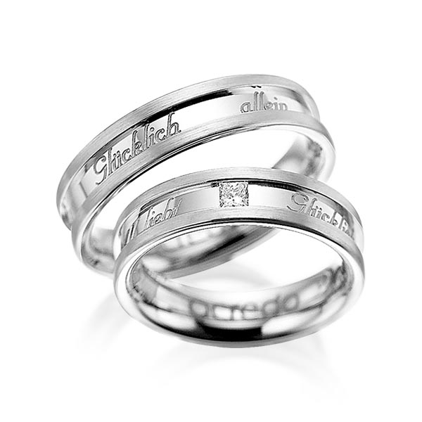 Set Klassieke trouwringen in witgoud 14 kt. met in totaal 0,1 ct. Princess-Diamant tw/si van acredo - A-1049-1 Set Klassieke trouwringen in witgoud 14 kt. met in totaal 0,1 ct. Princess-Diamant tw/si van acredo - A-1049-1