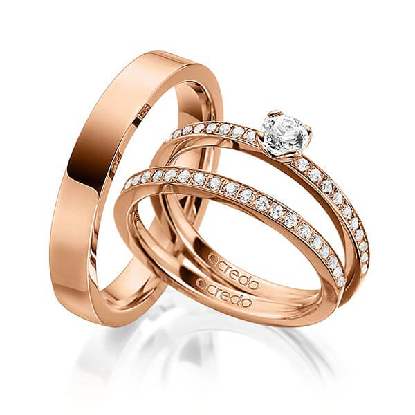 Tri-Set in roodgoud 14 kt. met 0,3 ct. + in totaal 0,42 ct. Briljanten & Briljant tw/si van acredo - A-1568-4 Tri-Set in roodgoud 14 kt. met 0,3 ct. + in totaal 0,42 ct. Briljanten & Briljant tw/si van acredo - A-1568-4