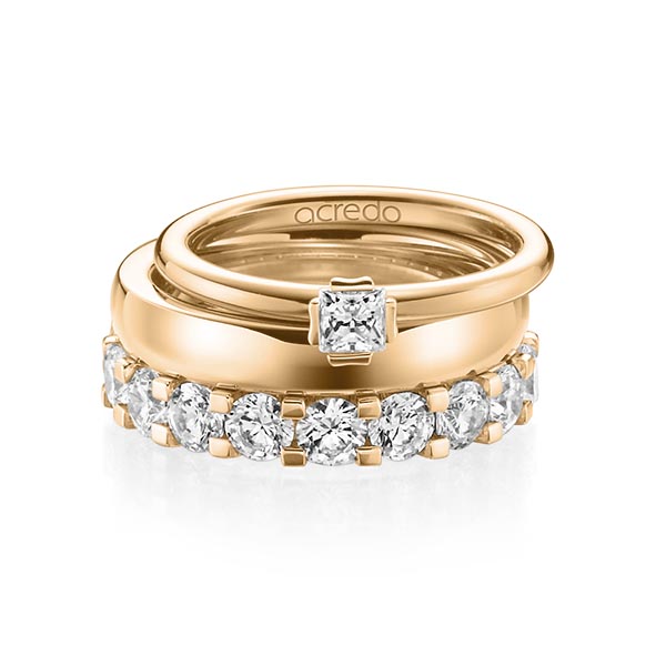 Triset in roségoud 18 kt. met in totaal 3,29 ct. Princess-Diamant & Briljant tw/si tw,vs van acredo - A-1236-16 Triset in roségoud 18 kt. met in totaal 3,29 ct. Princess-Diamant & Briljant tw/si tw,vs van acredo - A-1236-16